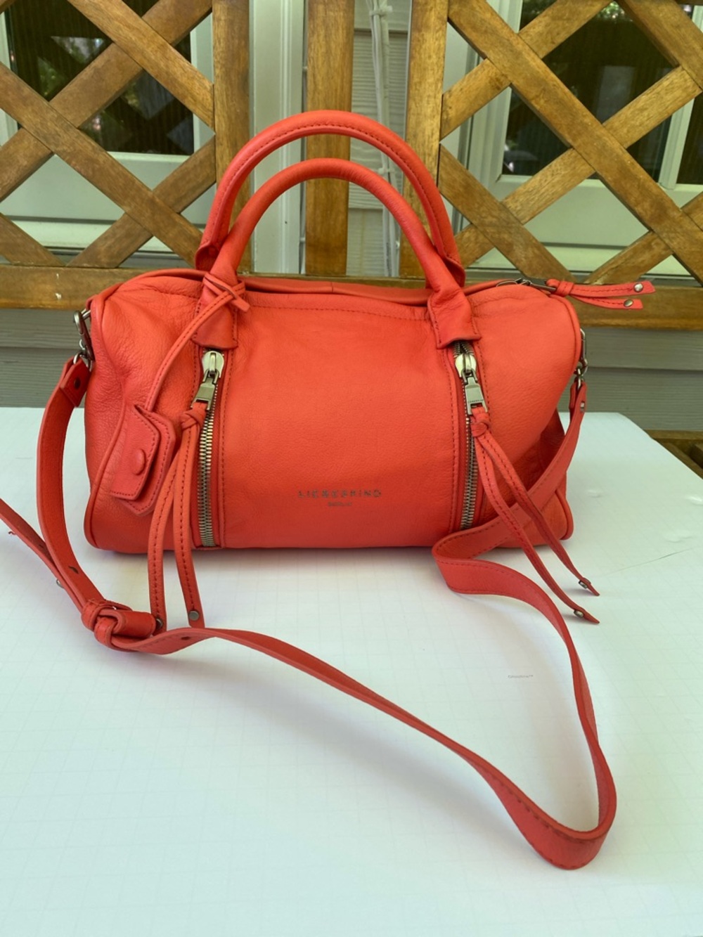 Liebeskind Coral-Red Leather Satchel with Crossbody Strap